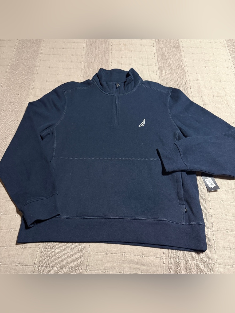 New Nautica Navy Cotton Blend Fleece Quarter Zip Sweatshirt Men's Size Large